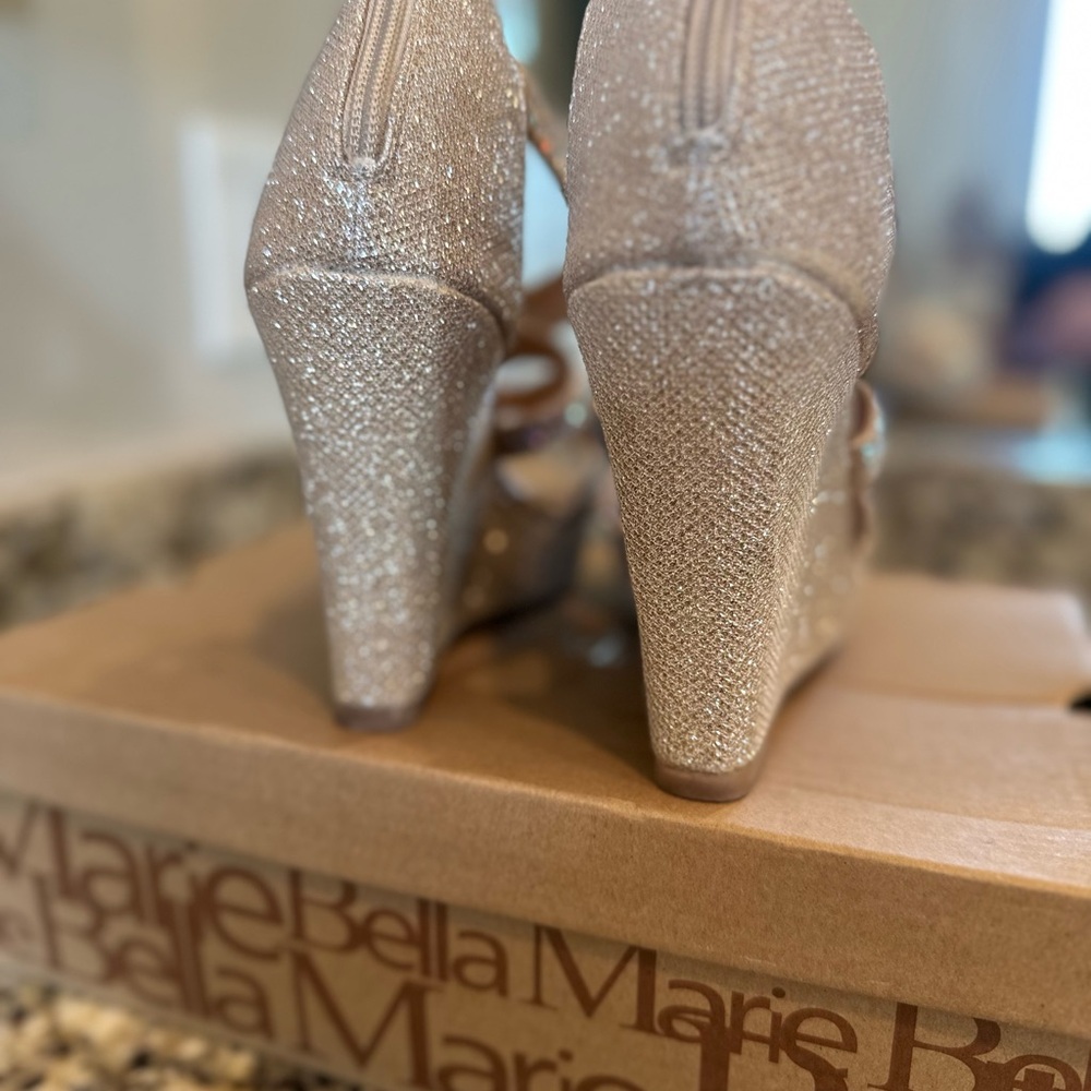Bella Marie Glittering Beige Wedge Sandals - Picture 3 of 4